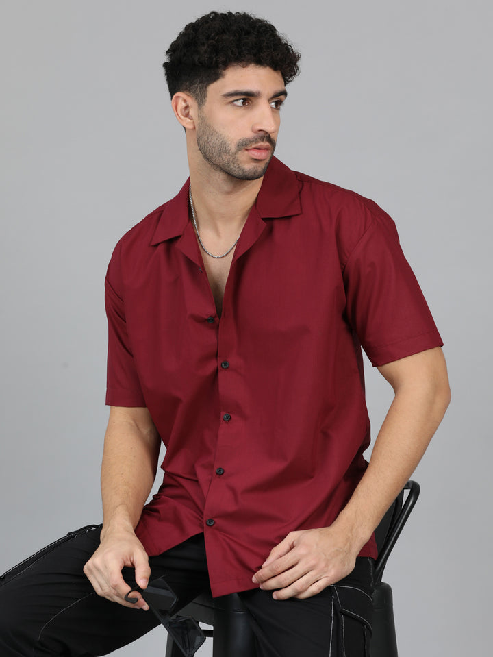 Maroon Oversize Solid Shirt Oversize Shirt Bushirt