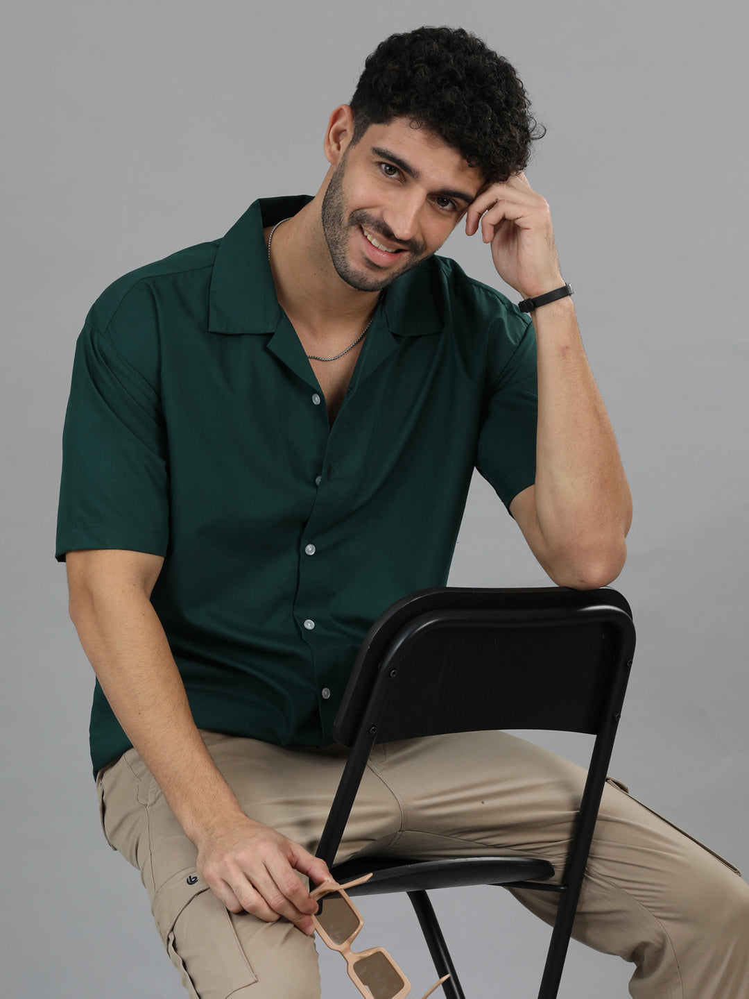 Bottle Green Oversize Solid Shirt Oversize Shirt Bushirt