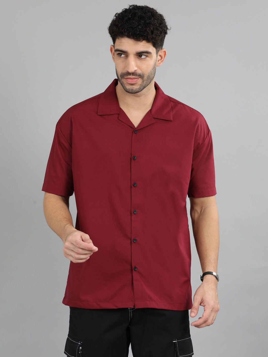 Maroon Oversize Solid Shirt Oversize Shirt Bushirt