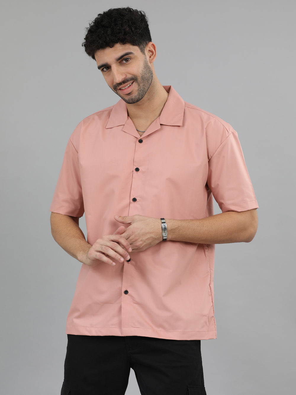 Peach Oversize Solid Shirt Oversize Shirt Bushirt