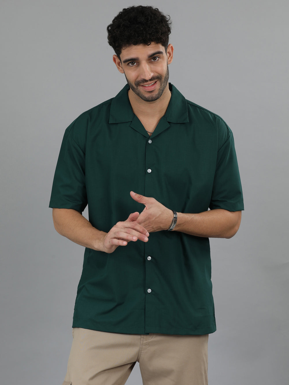 Bottle Green Oversize Solid Shirt Oversize Shirt Bushirt
