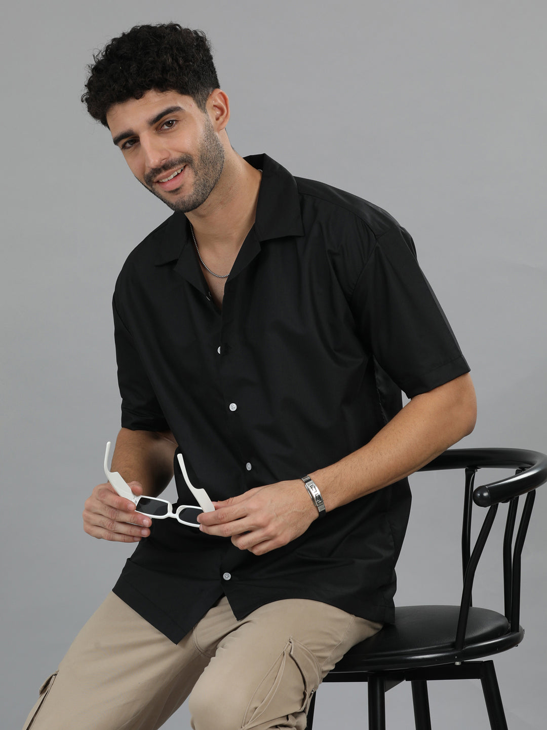 Black Oversize Solid Shirt Oversize Shirt Bushirt