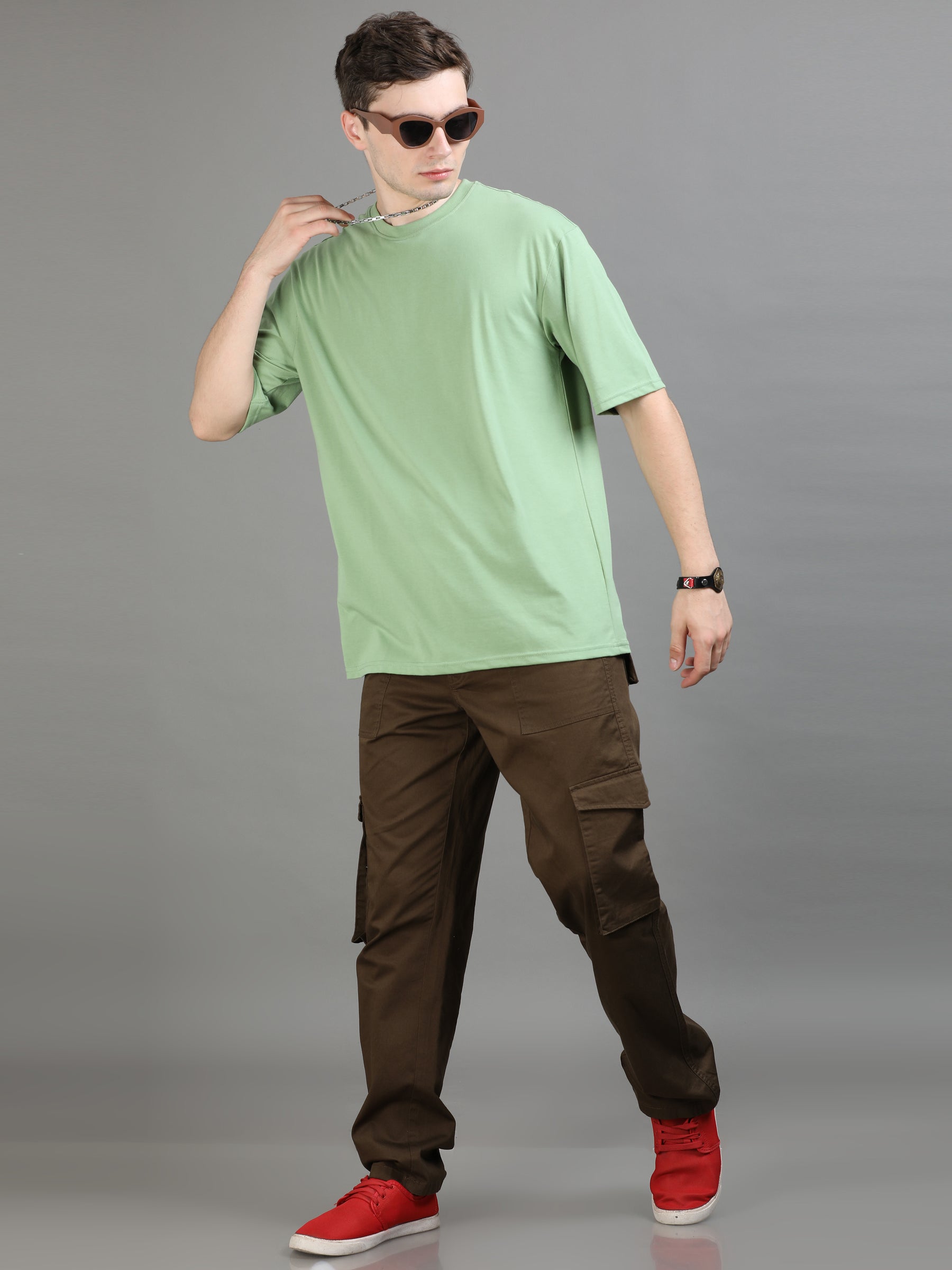 Pickle Green Oversize Solid T-Shirt Oversize T-Shirt Bushirt