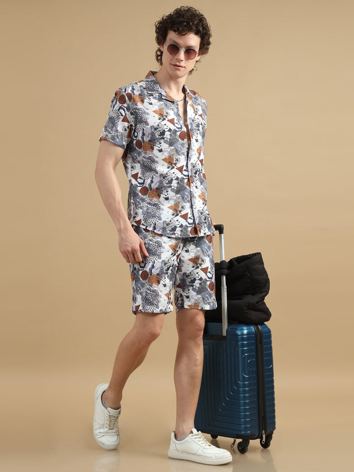 Classic Tropical White Co-Ords Regular Size Co-Ords Bushirt