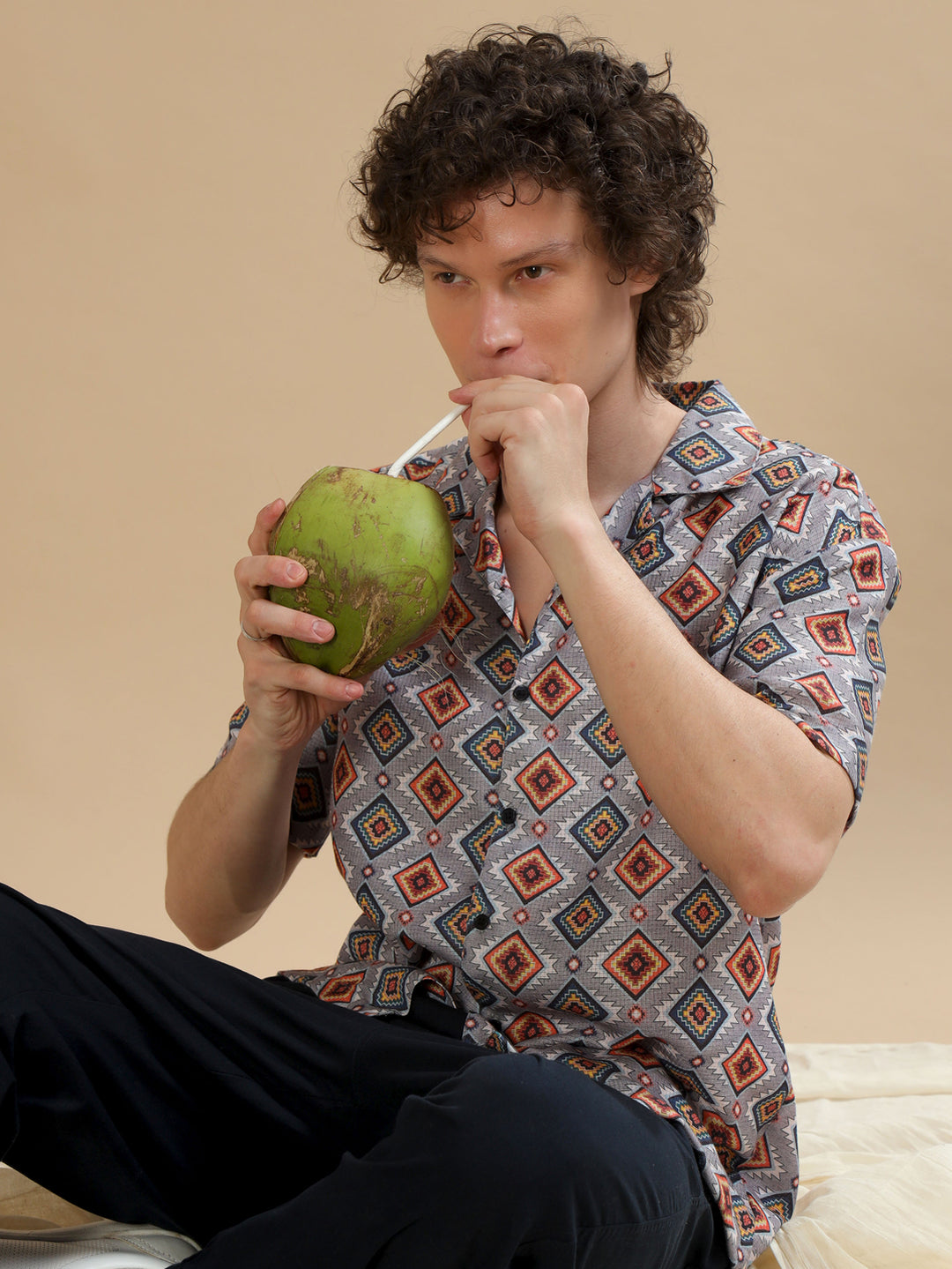 Diamond Modify Pastel Grey Oversize Shirt Oversize Printed Shirt Bushirt