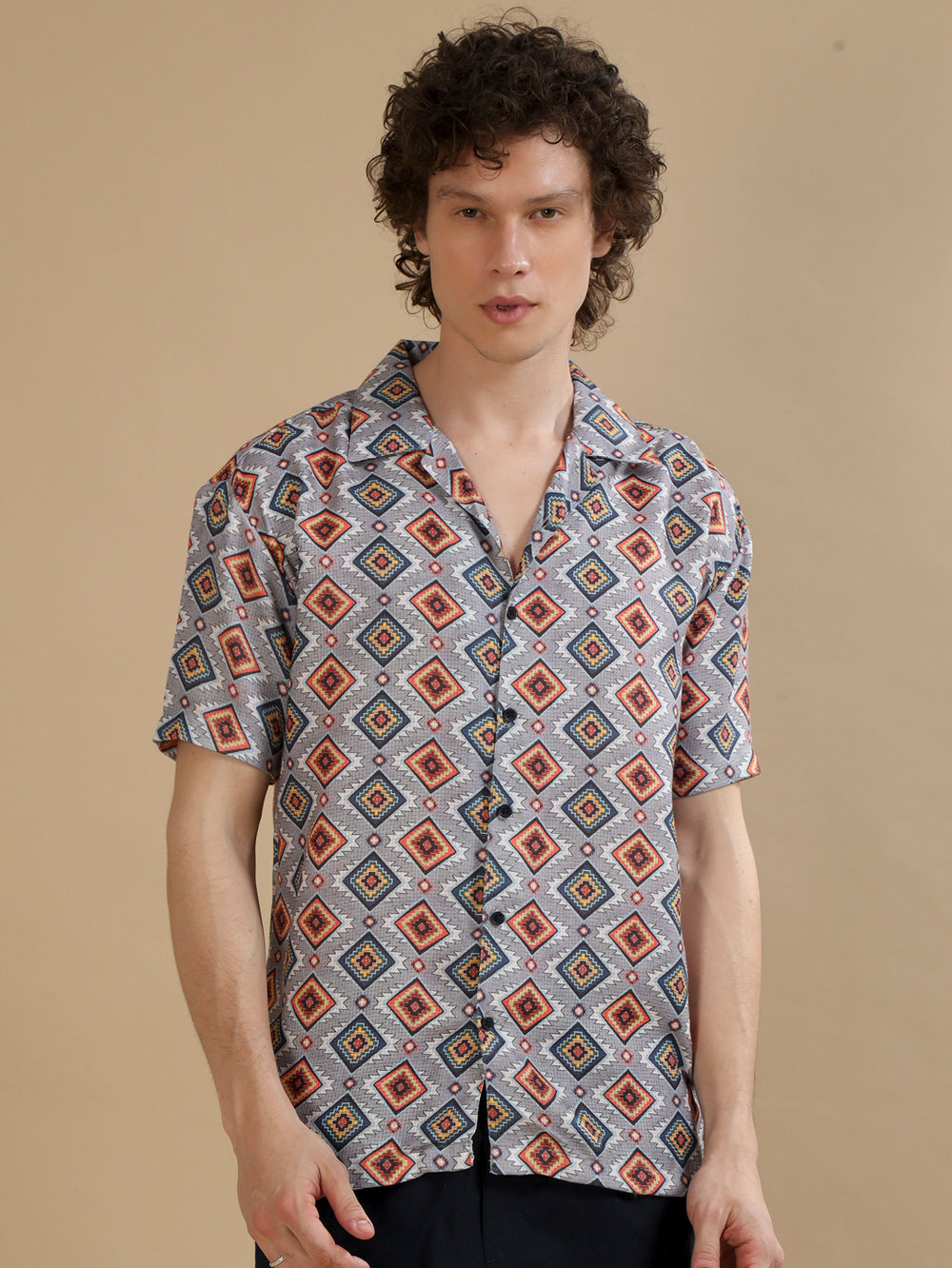 Diamond Modify Pastel Grey Oversize Shirt Oversize Printed Shirt Bushirt