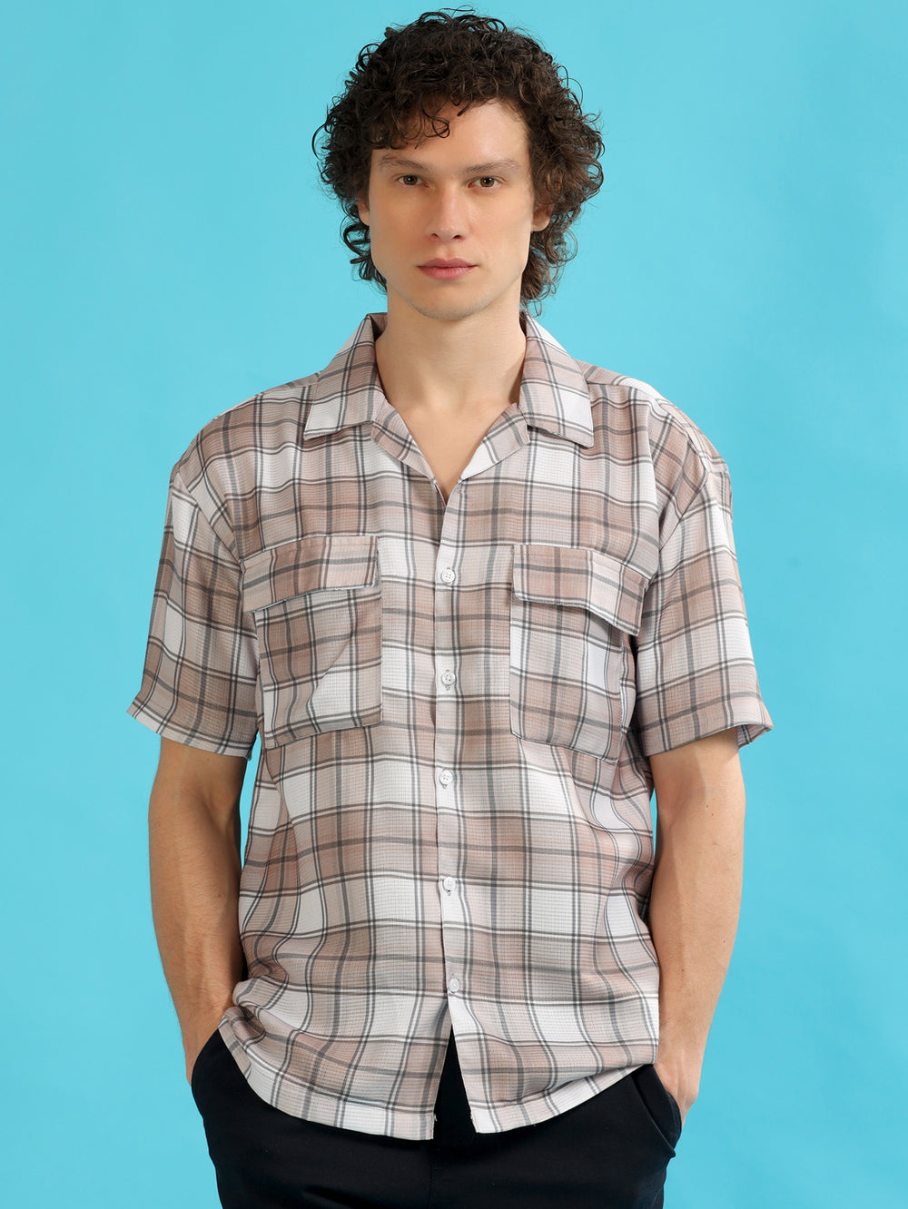 Tartan Square Brown Checks Oversize Shirt Oversize Printed Shirt Bushirt