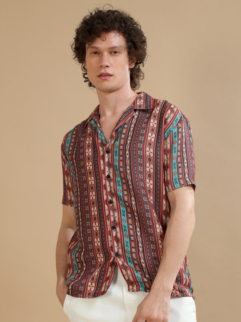 Tribe Orange Printed Shirt Oversize Printed Shirt Bushirt