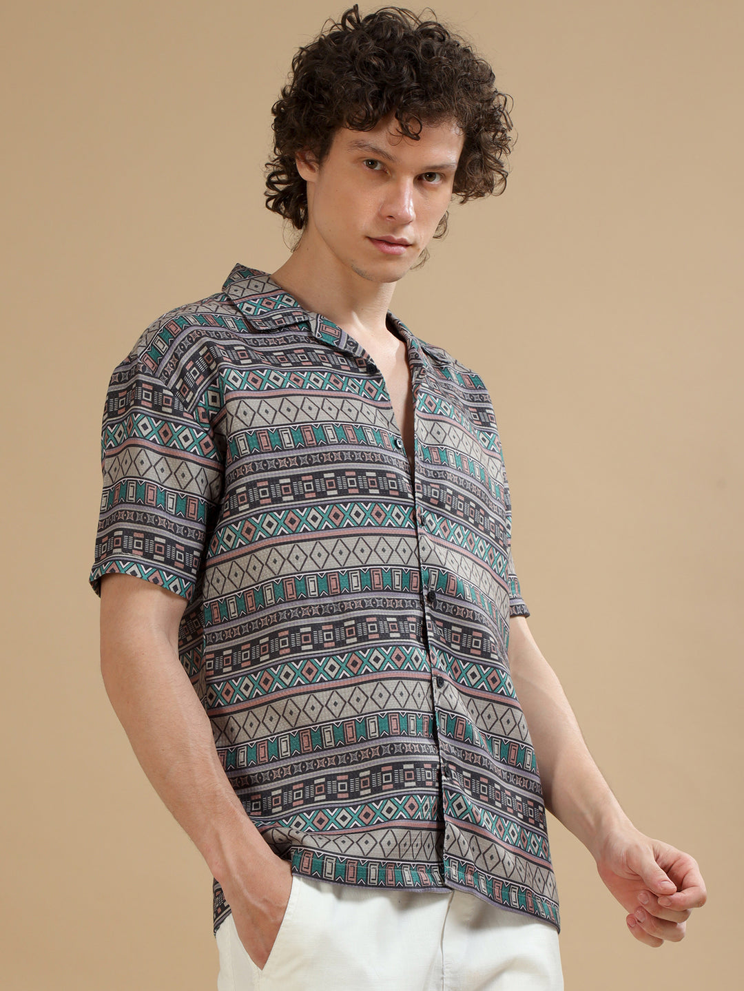 Tribe Olive Oversize Shirt Oversize Printed Shirt Bushirt