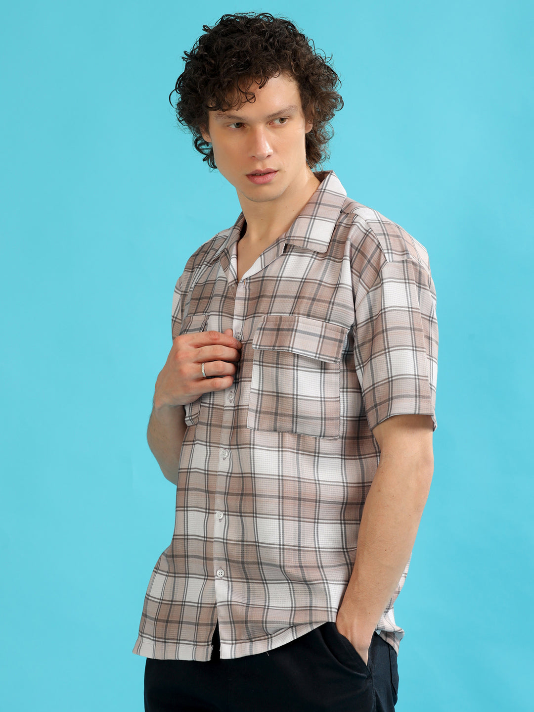 Tartan Square Brown Checks Oversize Shirt Oversize Printed Shirt Bushirt