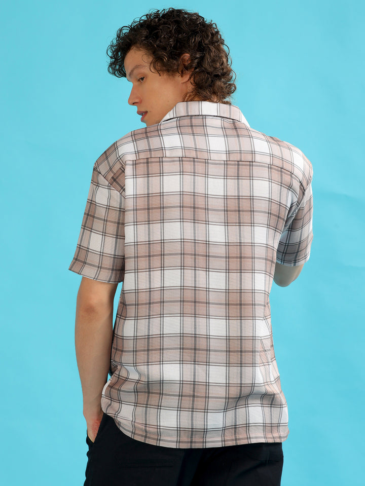 Tartan Square Brown Checks Oversize Shirt Oversize Printed Shirt Bushirt