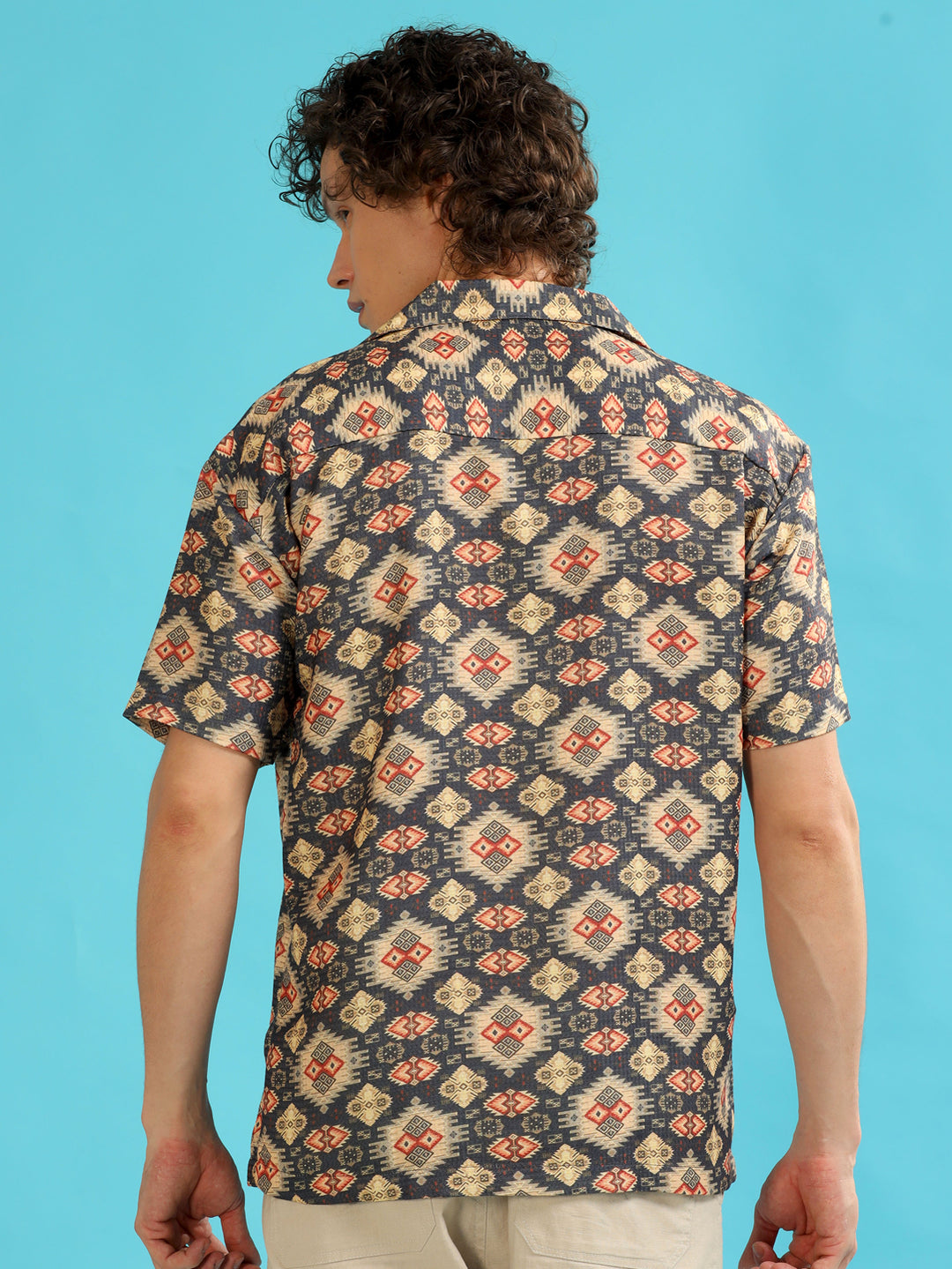 Geometric Slate Grey Oversize Shirt Oversize Printed Shirt Bushirt