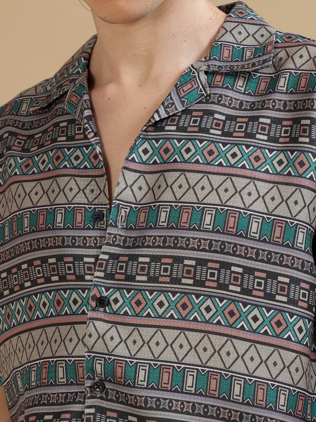 Tribe Olive Oversize Shirt Oversize Printed Shirt Bushirt