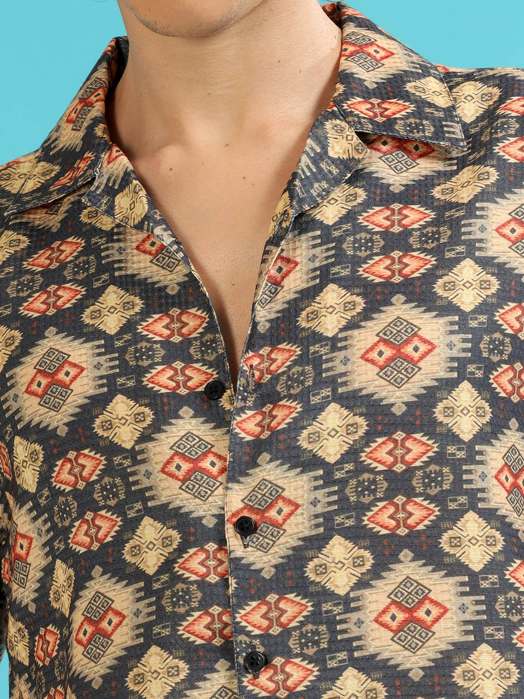 Geometric Slate Grey Oversize Shirt Oversize Printed Shirt Bushirt