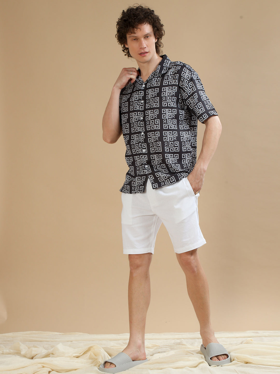 Abstract Black Oversize Shirt Oversize Printed Shirt Bushirt