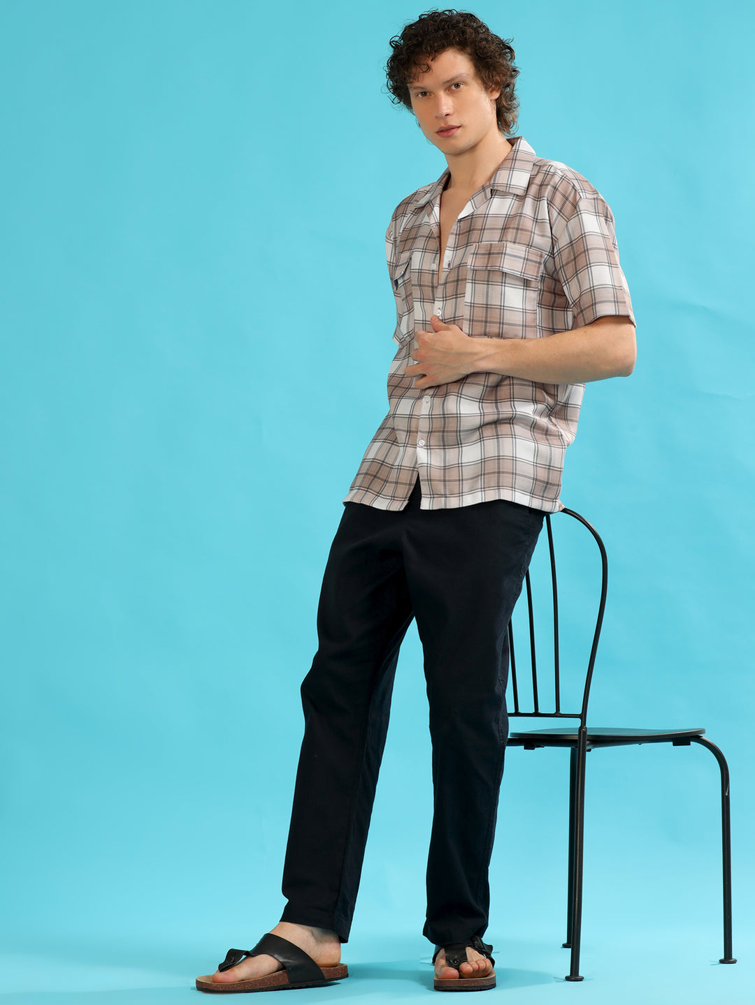 Tartan Square Brown Checks Oversize Shirt Oversize Printed Shirt Bushirt