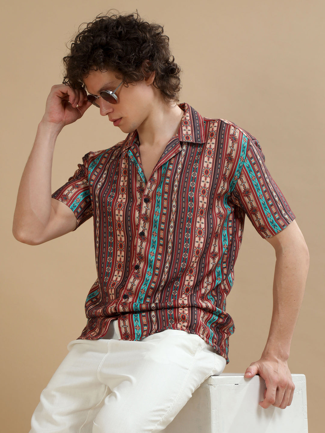 Tribe Orange Printed Shirt Oversize Printed Shirt Bushirt