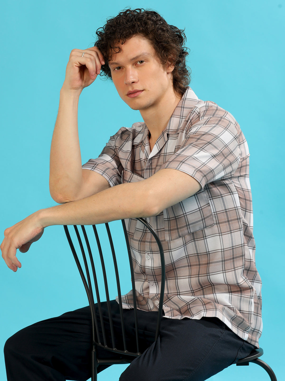 Tartan Square Brown Checks Oversize Shirt Oversize Printed Shirt Bushirt