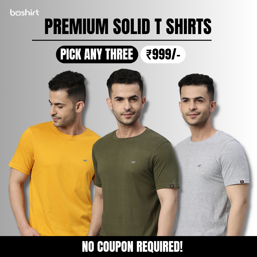 Solid T-Shirts - Pick Any 3 Plain T-Shirts Bushirt