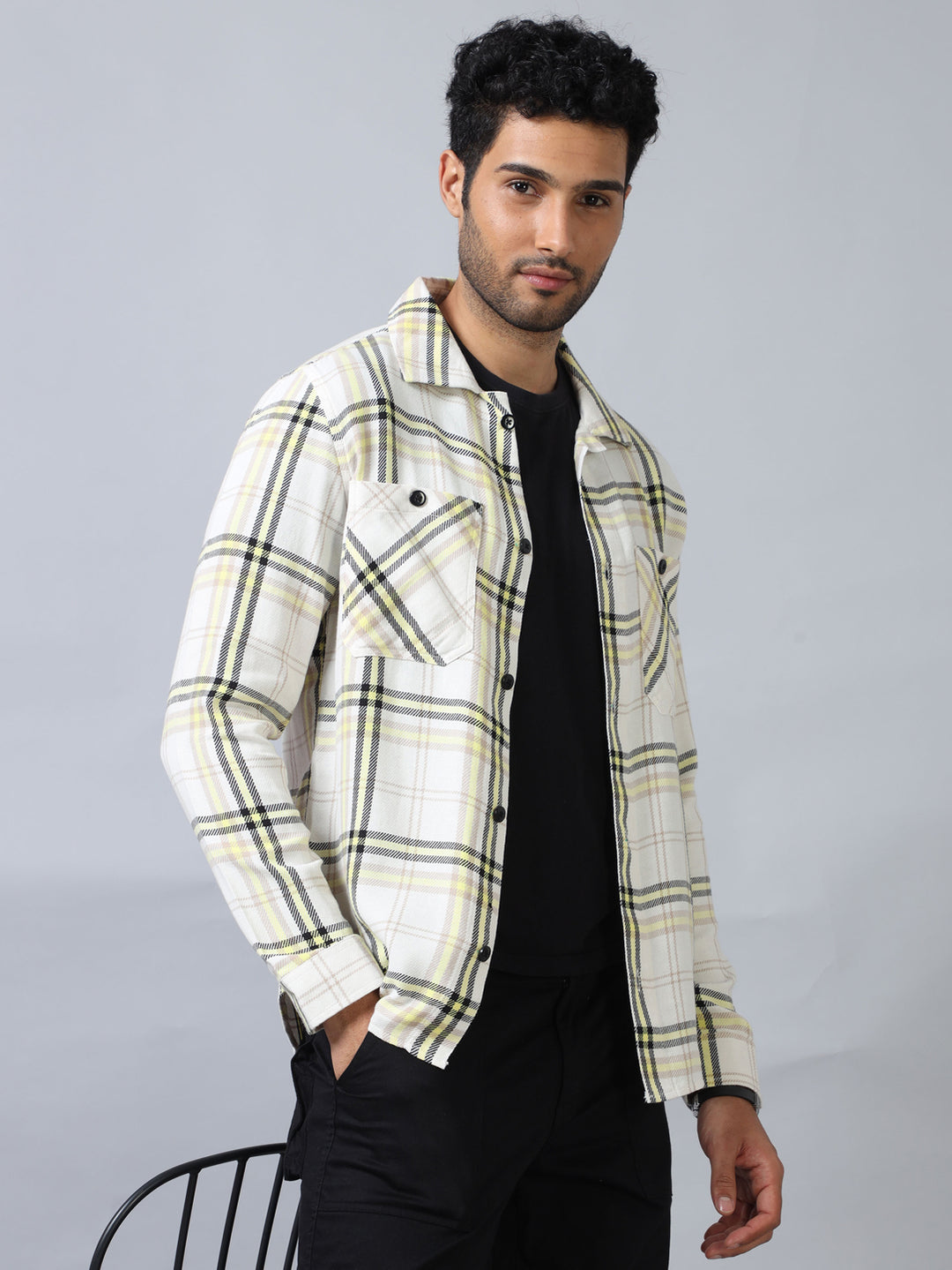 Cream Checked Shacket Shackets Bushirt