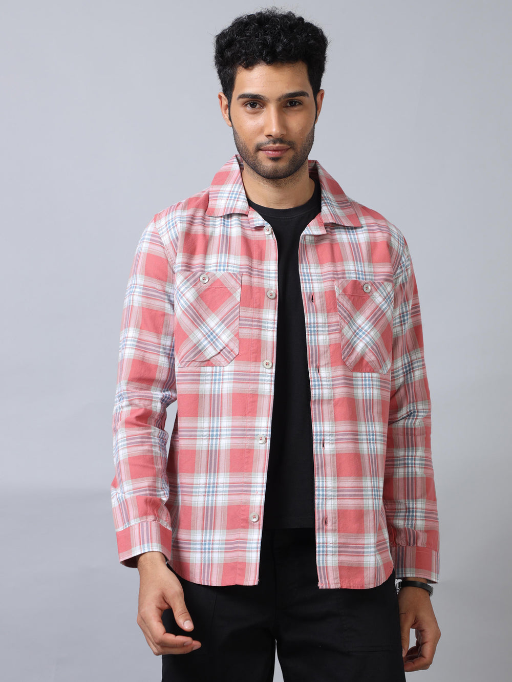 Pastel Pink Checked Shacket Shackets Bushirt   