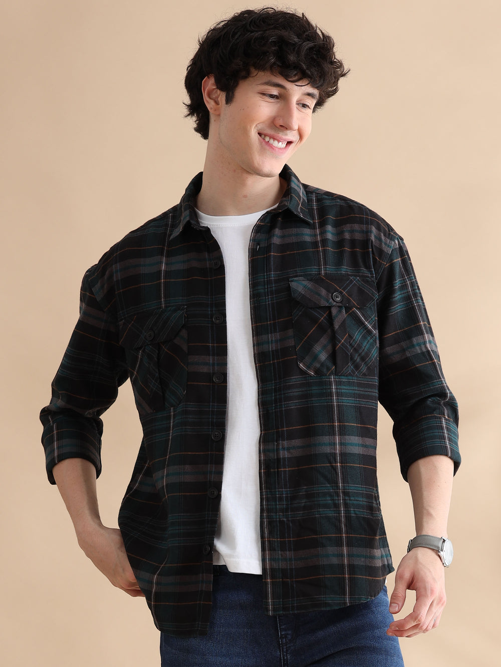 Flux Spring Green Checks Oversize Shackets Shackets Bushirt