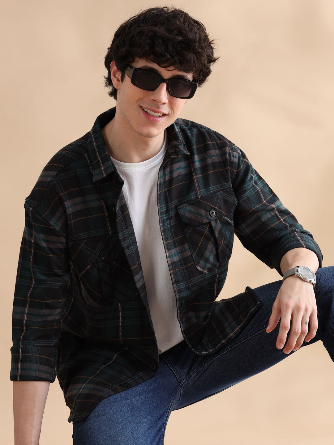 Flux Spring Green Checks Oversize Shackets Shackets Bushirt