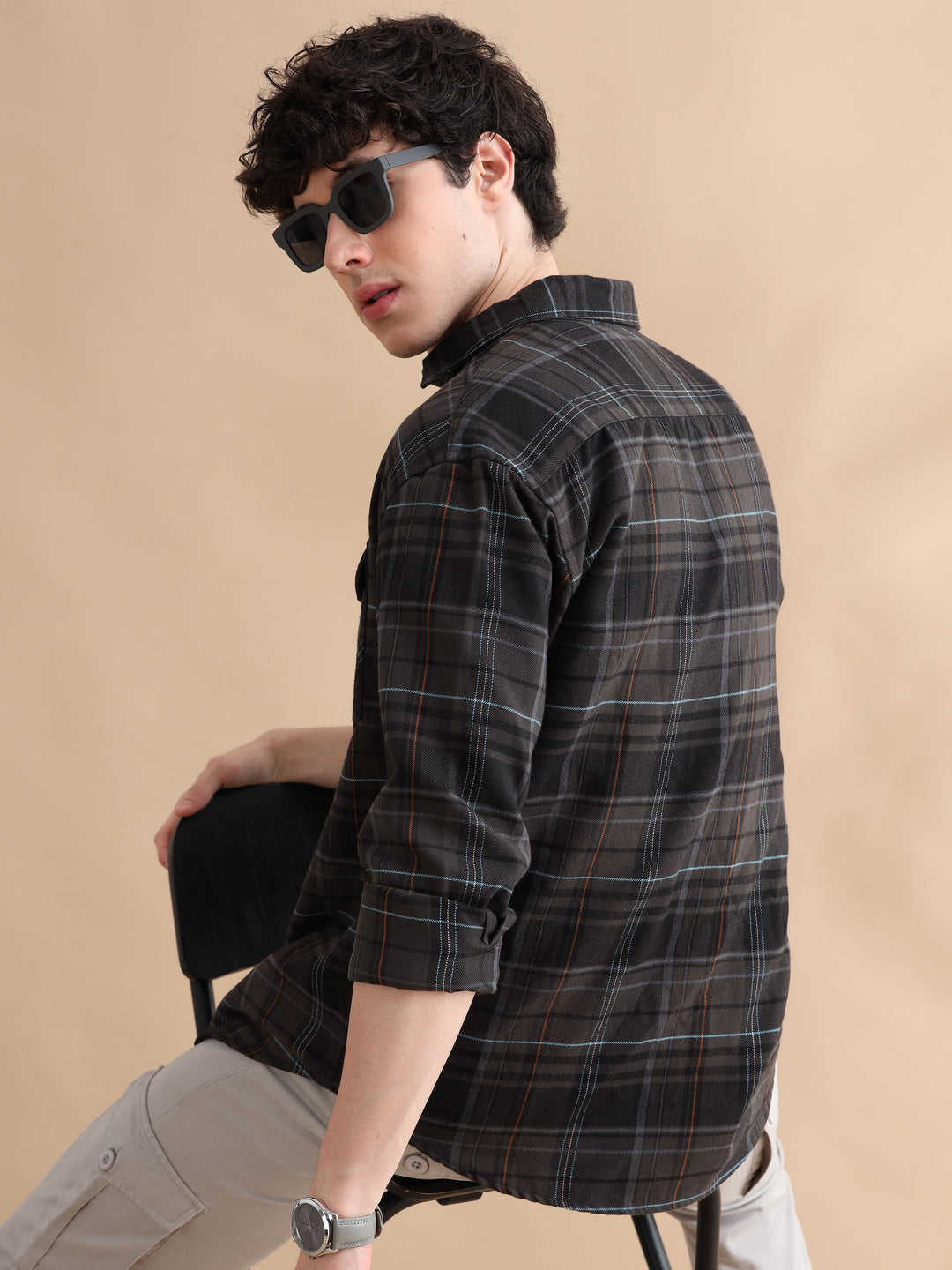 Traverse Deep Grey Checks Oversize Shackets Shackets Bushirt