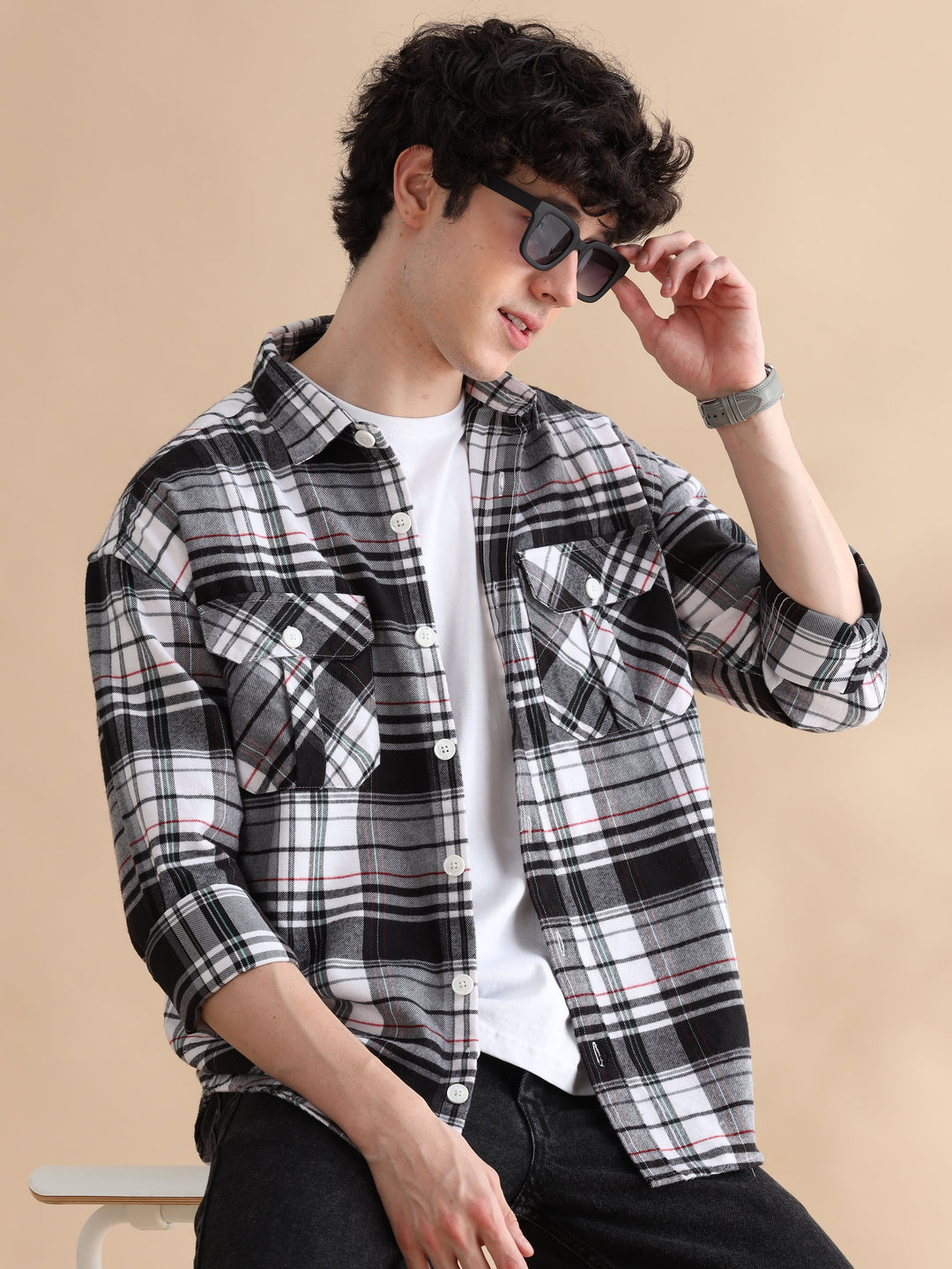 Traverse Black Checks Oversize Shackets Shackets Bushirt