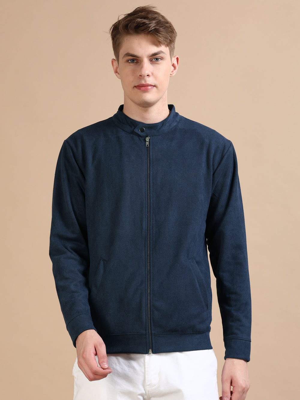 Suede Denim Blue Solid Jacket Jackets Bushirt