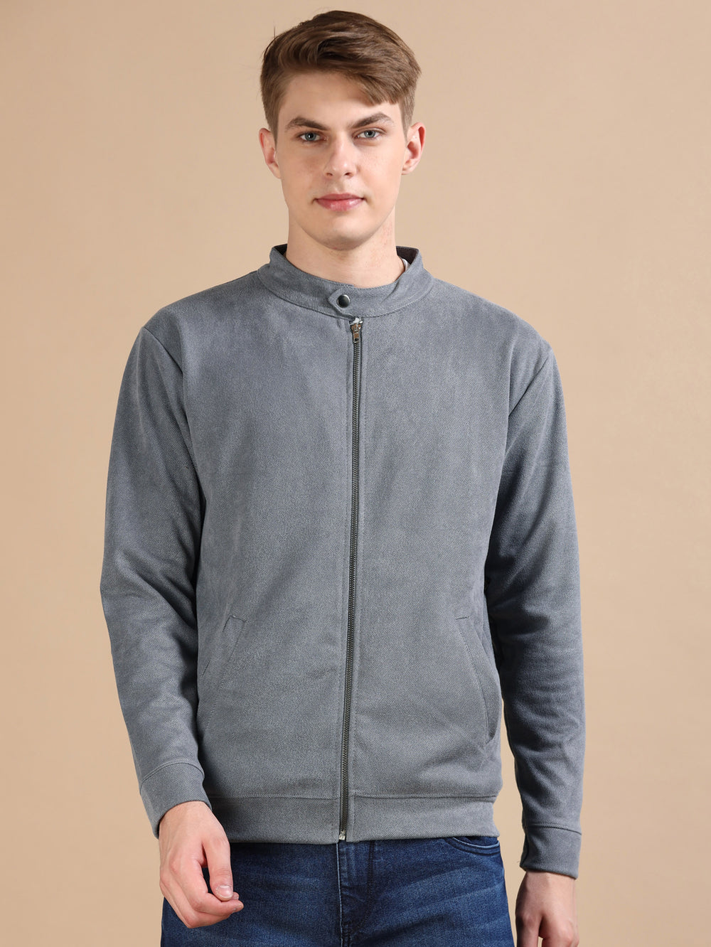 Suede Pastel Grey Solid Jacket Jackets Bushirt