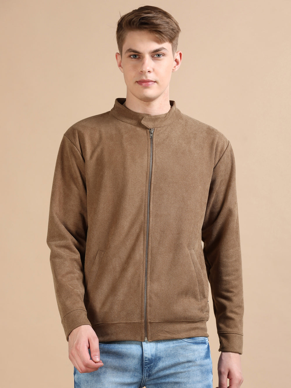 Suede Wood Brown Solid Jacket Jackets Bushirt