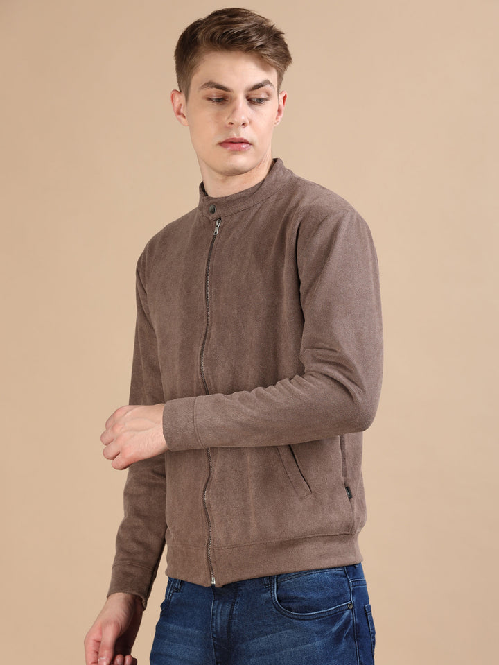 Suede deep Taupe Solid Jacket Jackets Bushirt