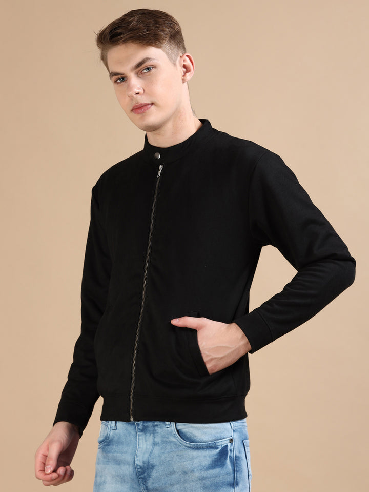Suede Black Solid Jacket Jackets Bushirt
