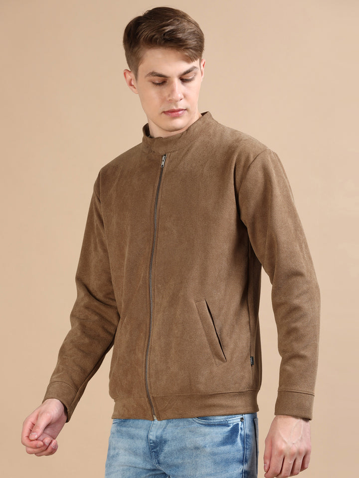 Suede Wood Brown Solid Jacket Jackets Bushirt