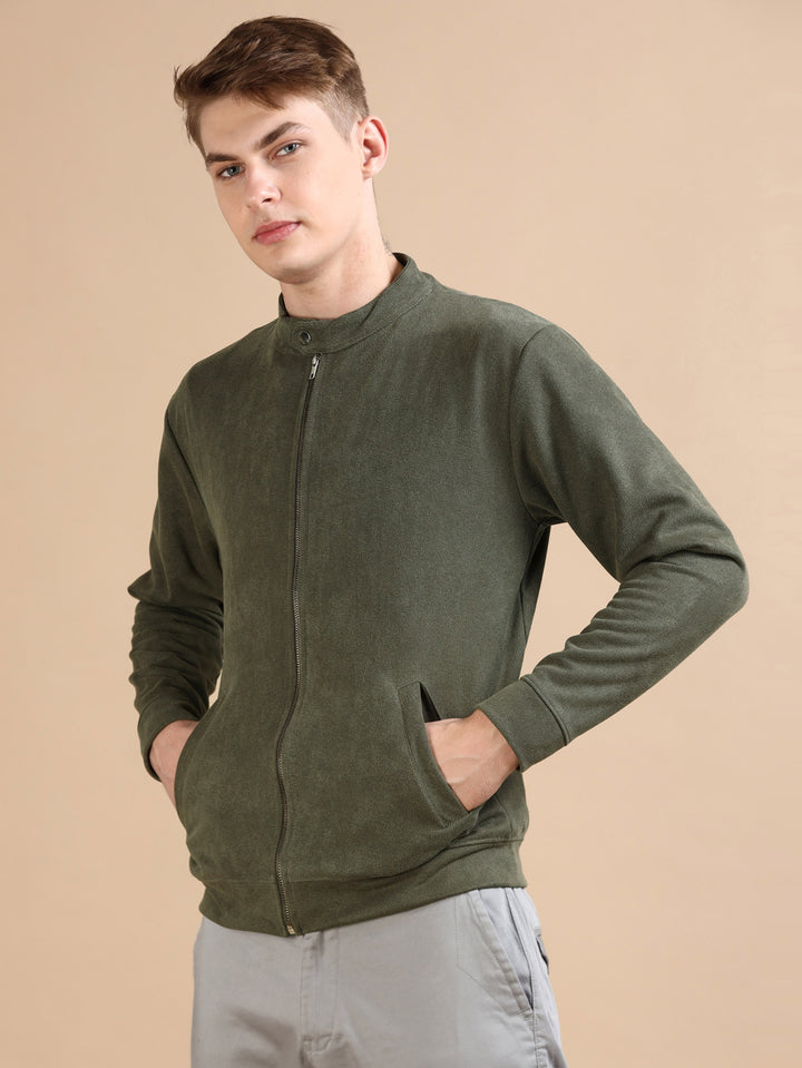 Suede Green Solid Jacket Jackets Bushirt