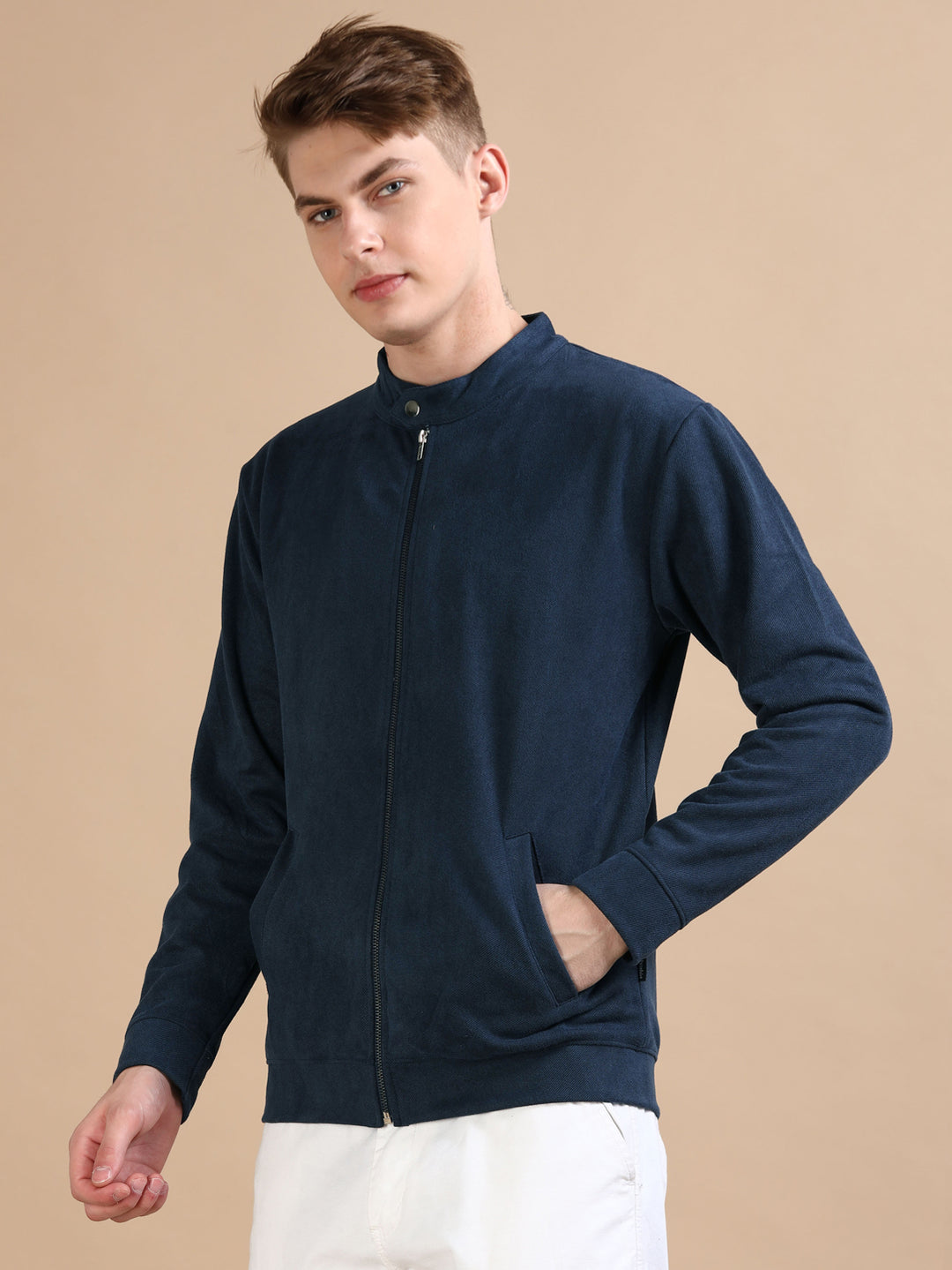 Suede Denim Blue Solid Jacket Jackets Bushirt