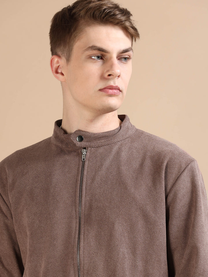 Suede deep Taupe Solid Jacket Jackets Bushirt