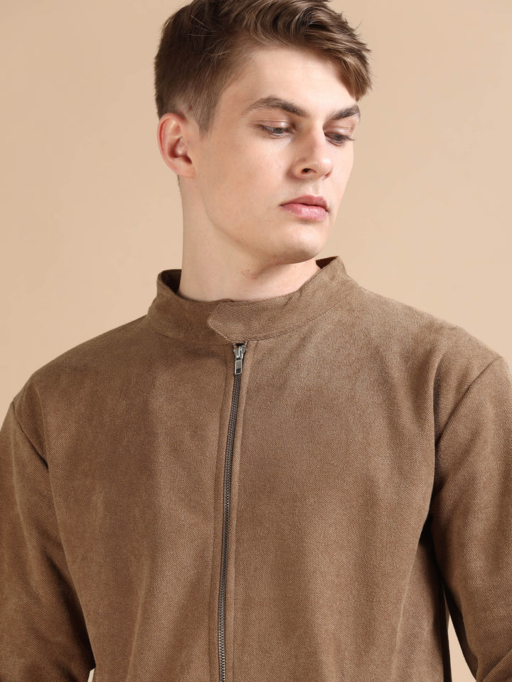 Suede Wood Brown Solid Jacket Jackets Bushirt