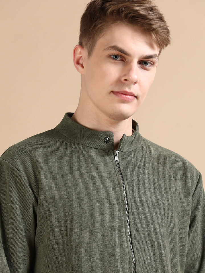 Suede Green Solid Jacket Jackets Bushirt