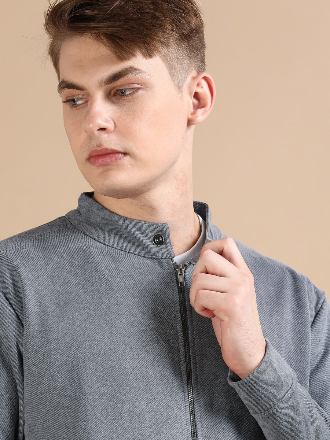 Suede Pastel Grey Solid Jacket Jackets Bushirt