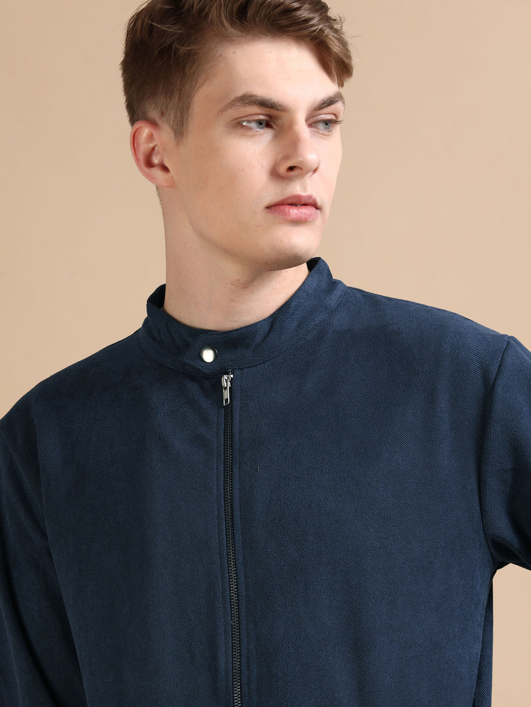 Suede Denim Blue Solid Jacket Jackets Bushirt