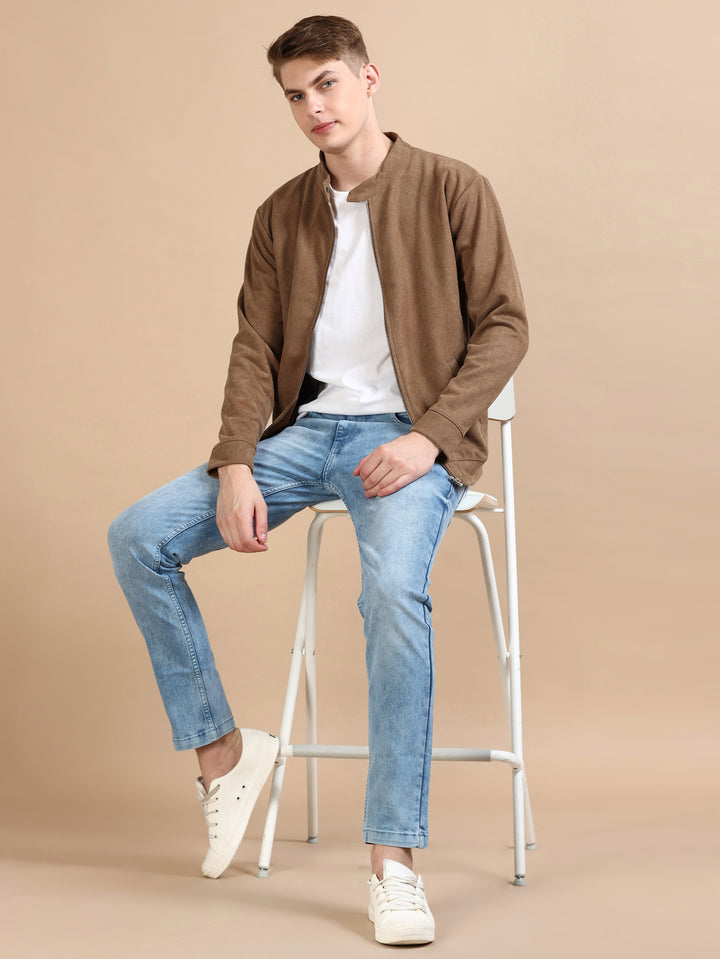 Suede Wood Brown Solid Jacket Jackets Bushirt