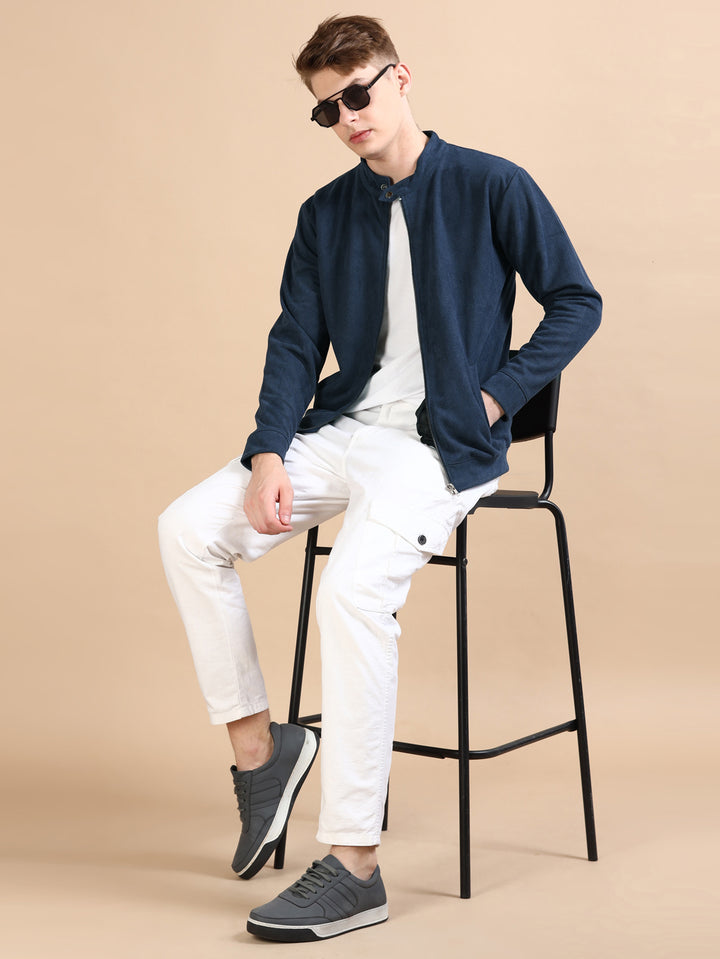 Suede Denim Blue Solid Jacket Jackets Bushirt
