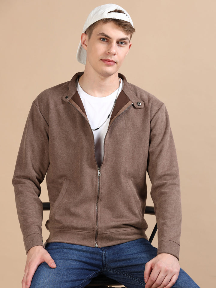 Suede deep Taupe Solid Jacket Jackets Bushirt