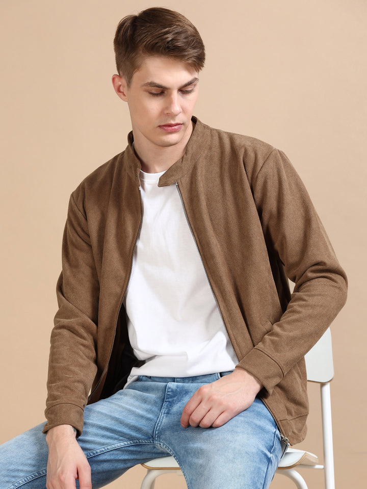 Suede Wood Brown Solid Jacket Jackets Bushirt