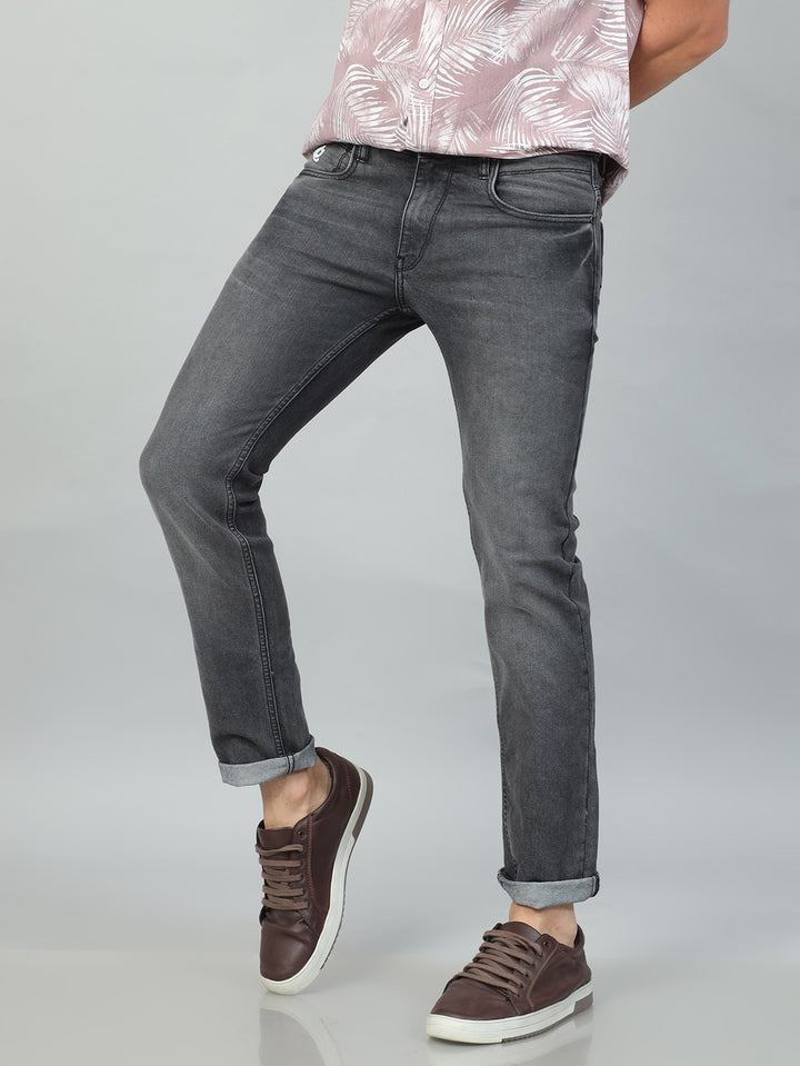 Dark Grey Solid Slim Fit Jeans Jeans Bushirt