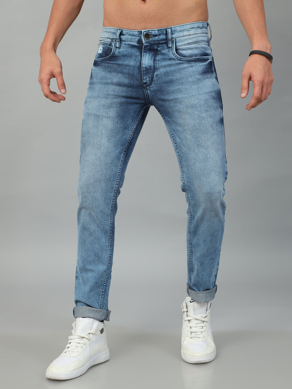 Ocean Blue Solid Slim Fit Jeans Jeans Bushirt