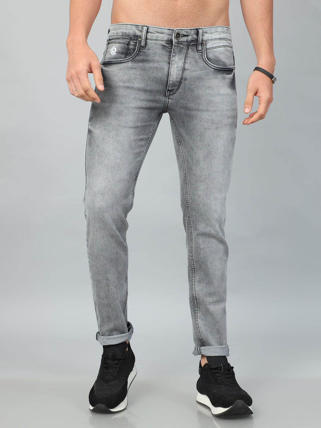 Ash Grey Solid Slim Fit Jeans Jeans Bushirt