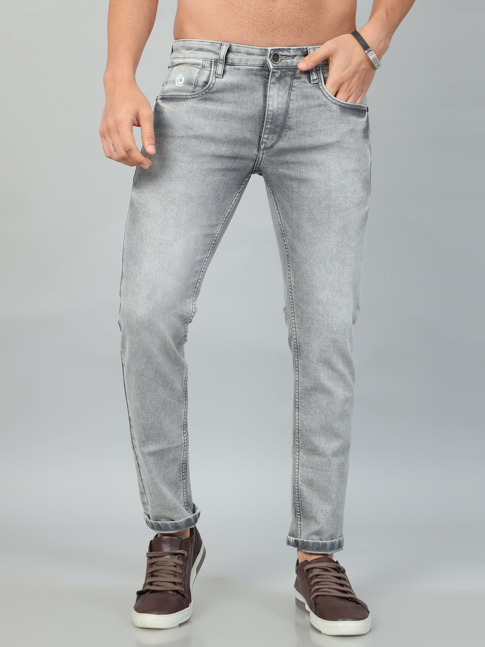 Pastel Grey Solid Slim Fit Jeans Jeans Bushirt